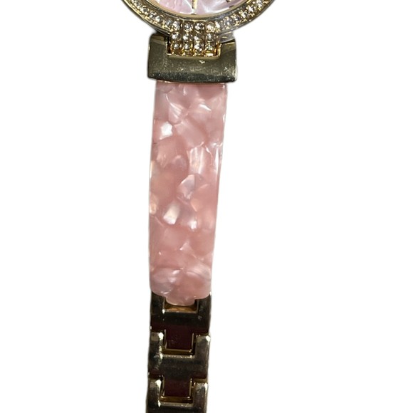 Pink Watch Accutime Marbleized Resin Gold Stainless Steel Diamonds - Picture 5 of 8